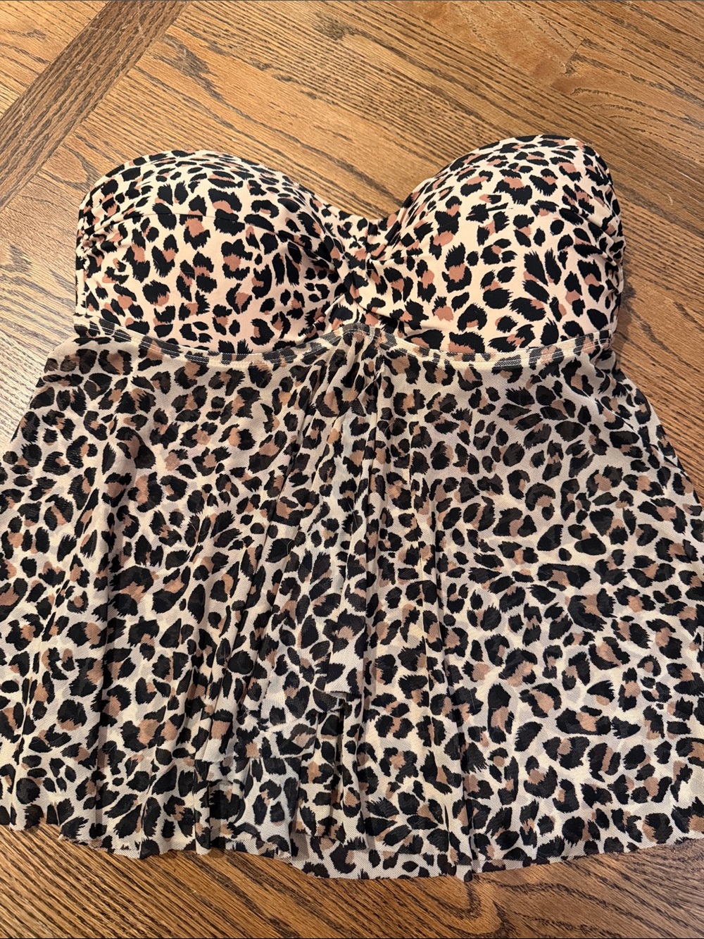 Kona sol Leopard Print Strapless Peplum swimsuit Top sz large